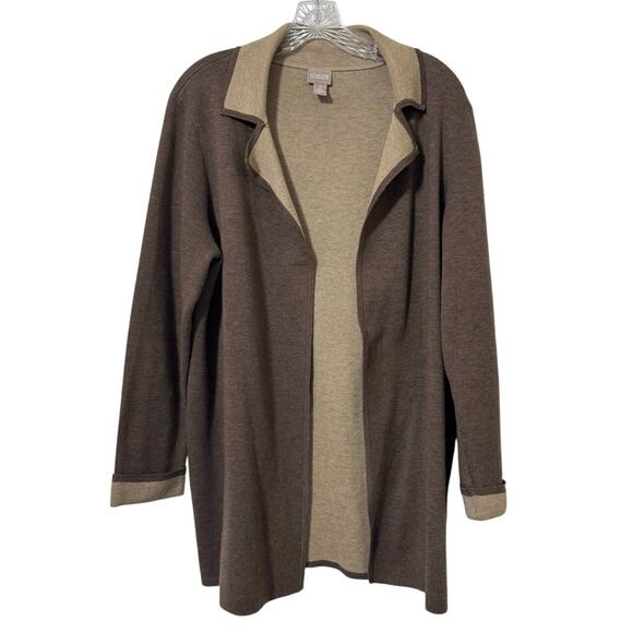 Chico's Women’s Size 2= L 12/14 Classic Open Front Cardigan Chocolate And  Mocha - Picture 2 of 10